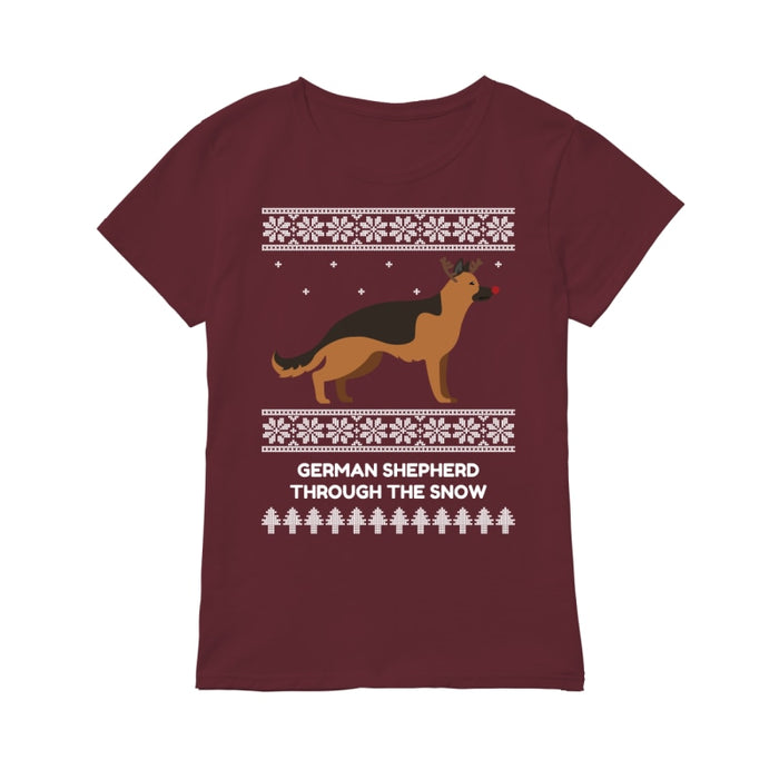 German Shepherd Through The Snow - Premium Women's T-shirt