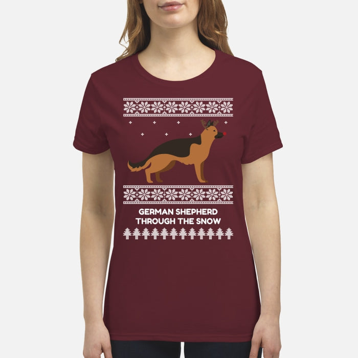 German Shepherd Through The Snow - Premium Women's T-shirt