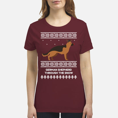 German Shepherd Through The Snow - Premium Women's T-shirt