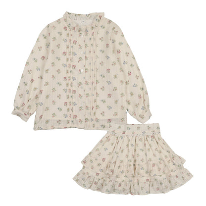 Green Floral Shirt + Skirt Set