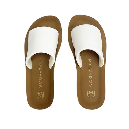 Gwen Satin platform sandal with memory foam beige footbed and cushioned white strap