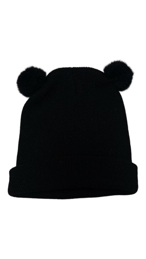 Hat With Pom Ears/Black