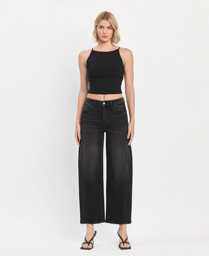 High Rise Black Barrel Pant