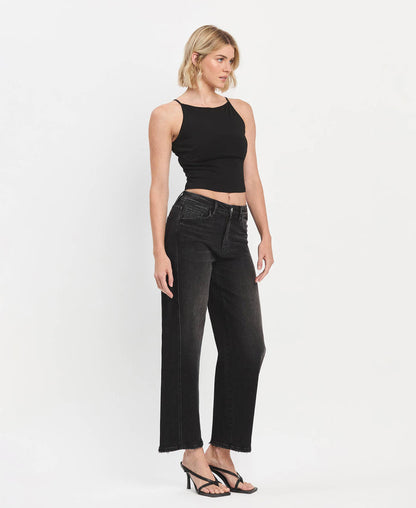 High Rise Black Barrel Pant