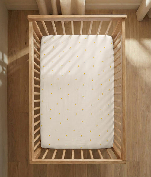 HushDry™ 2-in-1 Waterproof Fitted Cot Sheet Viscose from Bamboo Cream Lemons