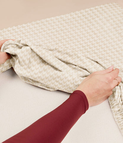 HushDry™ 2-in-1 Waterproof Fitted King Single Sheet Viscose from Bamboo Tan Houndstooth