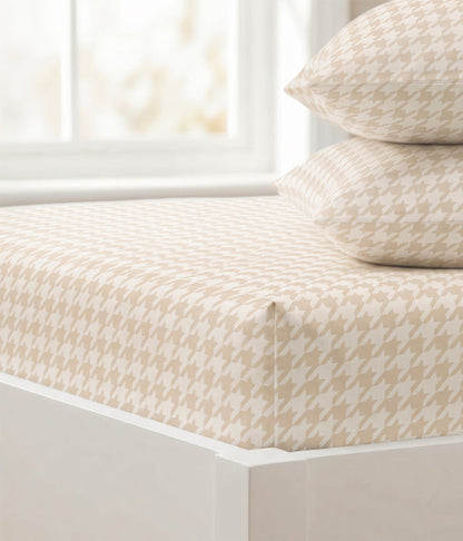 HushDry™ 2-in-1 Waterproof Fitted Queen Sheet Viscose from Bamboo Tan Houndstooth