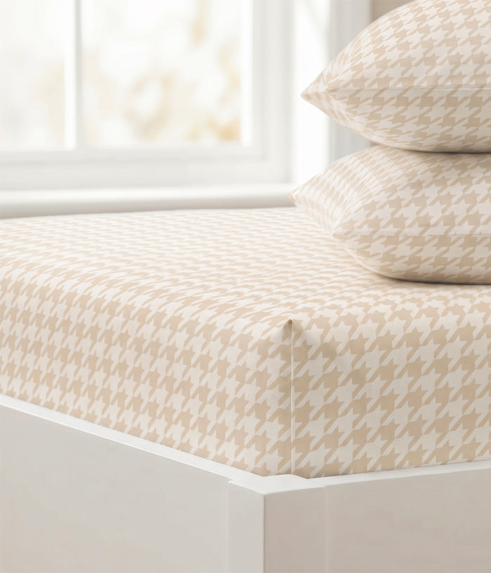 HushDry™ 2-in-1 Waterproof Fitted Single Sheet Viscose from Bamboo Tan Houndstooth