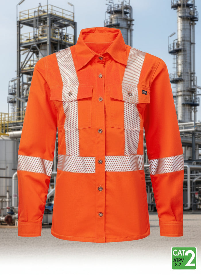 IFR Women's Orange FR Ultrasoft® 7 oz Deluxe Striped Work Shirt USO471