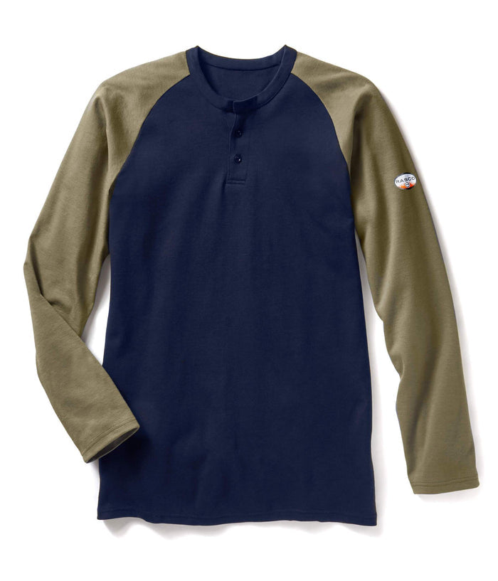 Khaki-Navy Long Sleeve FR Two-Tone Henley T Shirt CFR0401KH/NV
