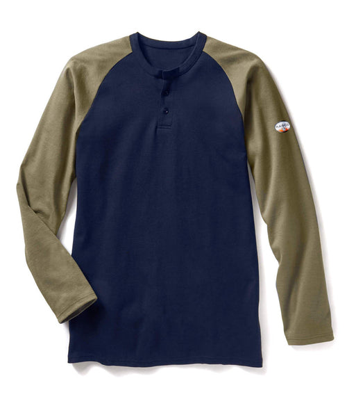 Khaki-Navy Long Sleeve FR Two-Tone Henley T Shirt CFR0401KH/NV