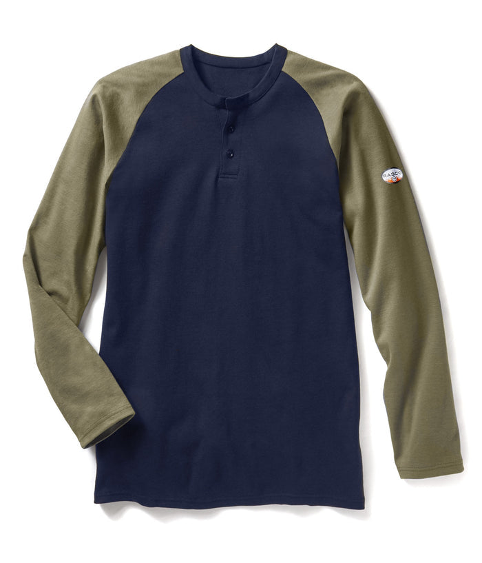 Khaki-Navy Long Sleeve FR Two-Tone Henley T Shirt CFR0401KH/NV