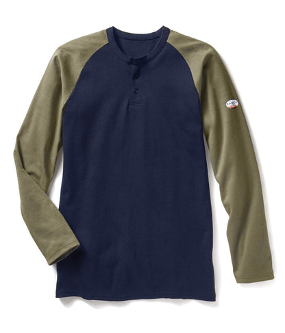Khaki-Navy Long Sleeve FR Two-Tone Henley T Shirt CFR0401KH/NV