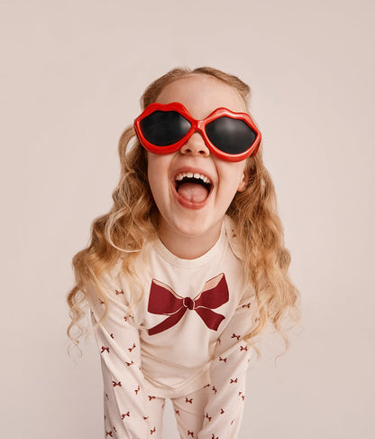 Kids Pyjama Set Long Sleeve Viscose from Bamboo Cream Bows