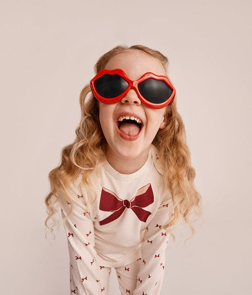 Kids Pyjama Set Long Sleeve Viscose from Bamboo Cream Bows
