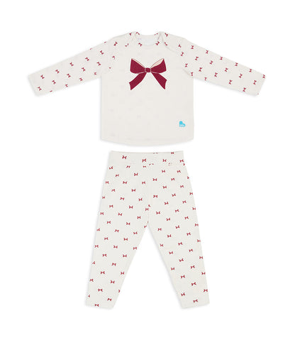 Kids Pyjama Set Long Sleeve Viscose from Bamboo Cream Bows