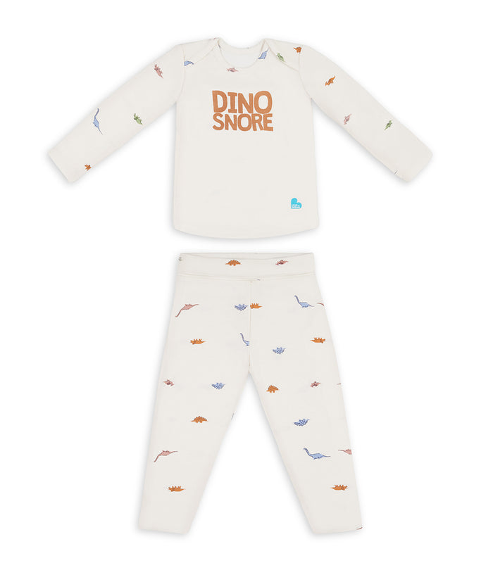 Kids Pyjama Set Long Sleeve Viscose from Bamboo Cream Dino Snore