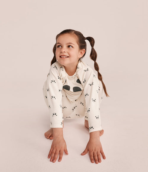 Kids Pyjama Set Long Sleeve Viscose from Bamboo Cream Sleepy Pandas