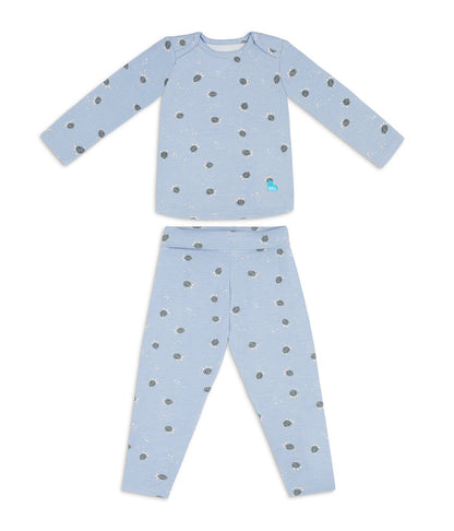 Kids Pyjama Set Long Sleeve Viscose from Bamboo Mist Blue Turtally