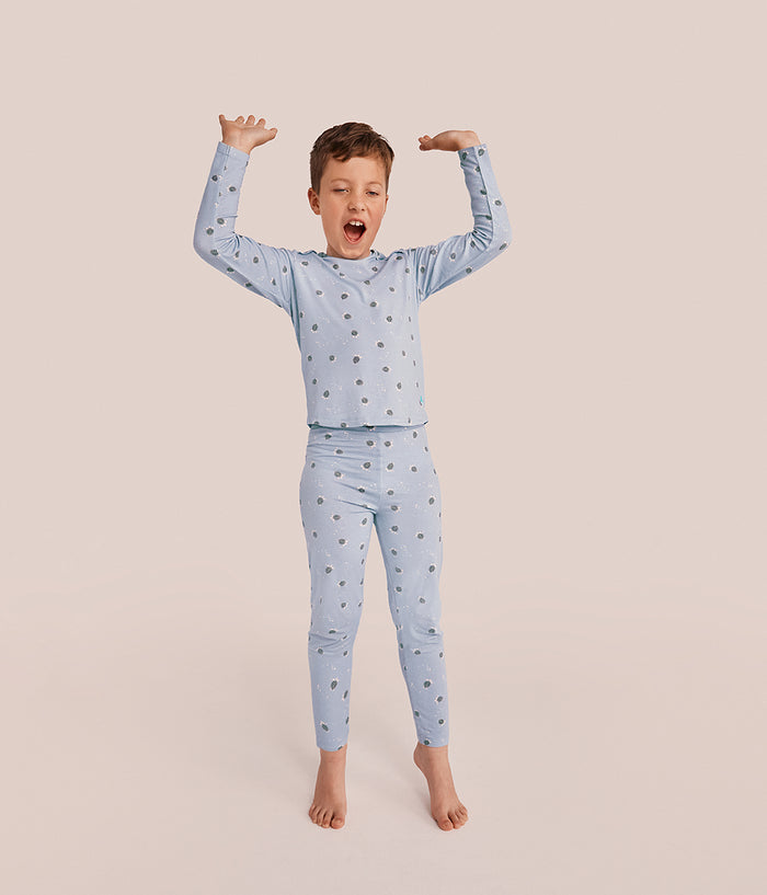 Kids Pyjama Set Long Sleeve Viscose from Bamboo Mist Blue Turtally