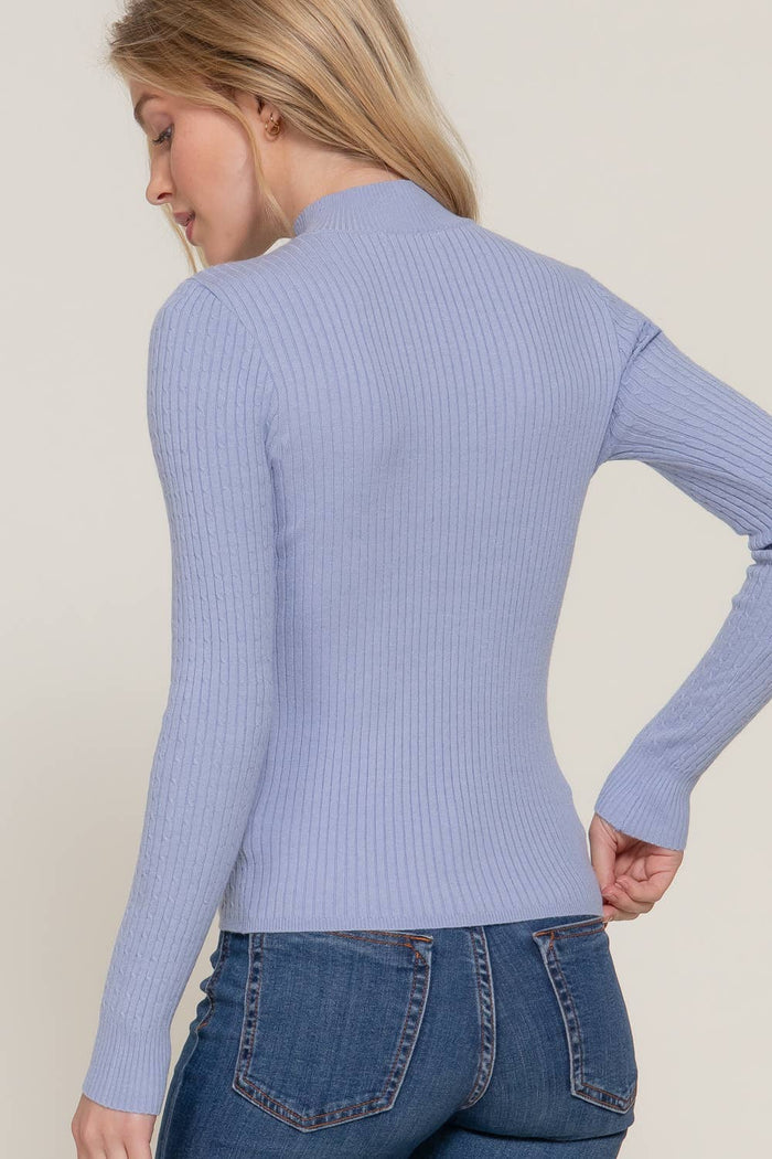 Long Sleeve Mock Neck Rib Sweater  : RED
