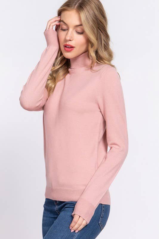 Long Sleeve Turtle Neck Basic Viscose Sweater: