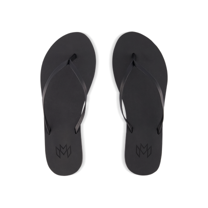 Lux Noir minimalist flip flop with thin strap and arch support in black