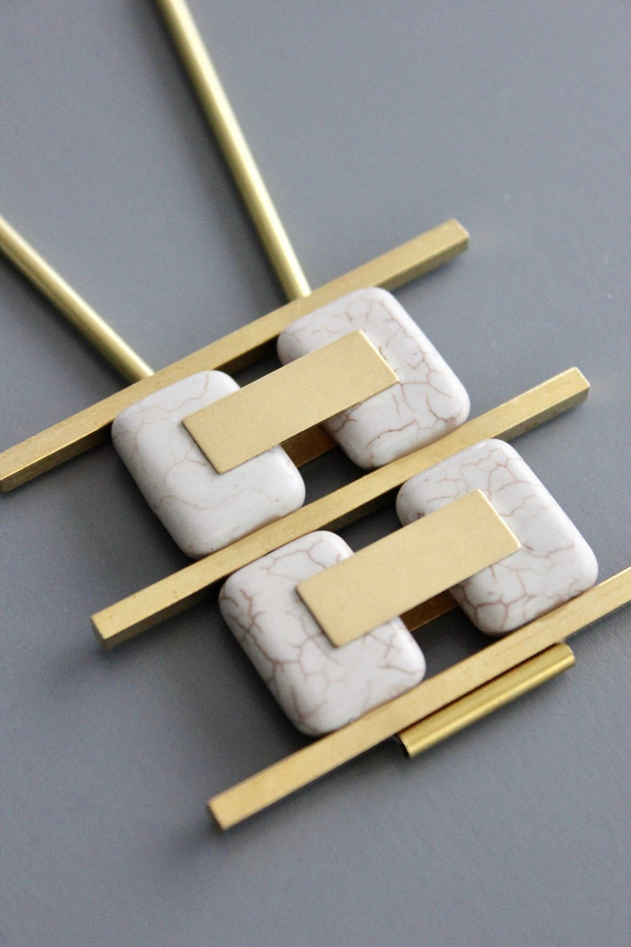 Magnesite and Brass Stack Necklace