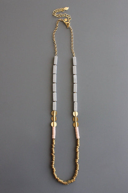 Marble, Thai Brass and Pink Vulcanite Necklace