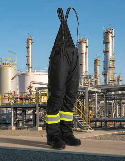 Men's Black Hi-Vis FR Ripstop Light Weight Bib Pants 024-FR235-LW-BK