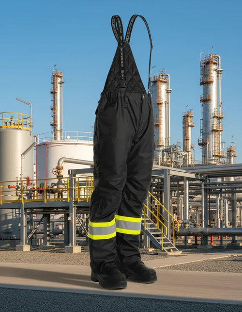 Men's Black Hi-Vis FR Ripstop Light Weight Bib Pants 024-FR235-LW-BK