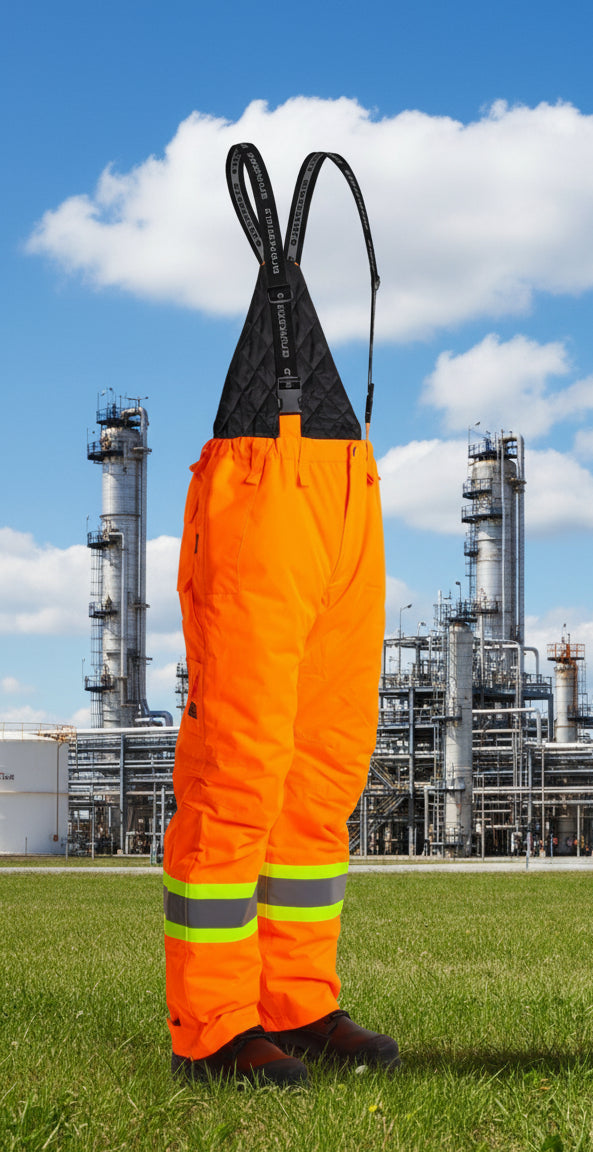 Men's Orange Hi-Vis Insulated -30 FR Ripstop Waterproof Bibs 024-FR235-MW-OR