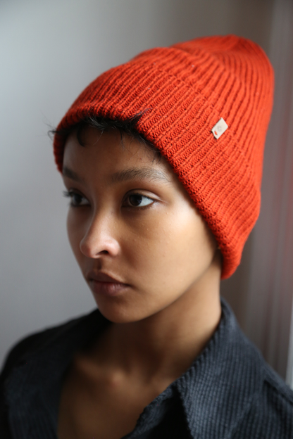 Merino Rib Hat, Burnt Orange