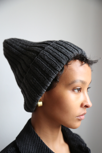 Merino Thick Rib Beanie, Charcoal Grey