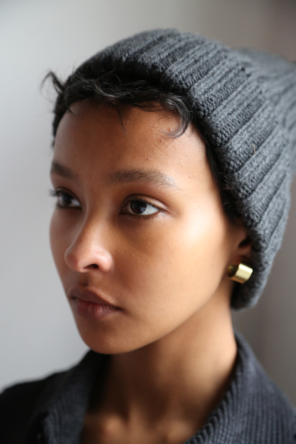 Merino Thick Rib Beanie, Charcoal Grey