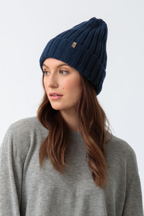 Merino Thick Rib Beanie, Dark Blue