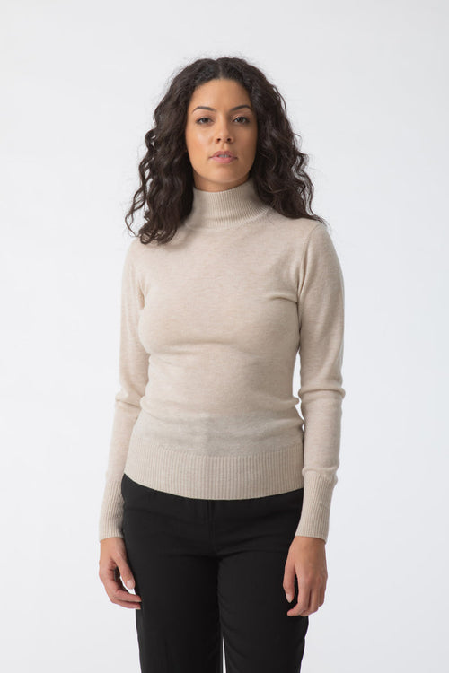 Merino Turtleneck Sweater, Almond White
