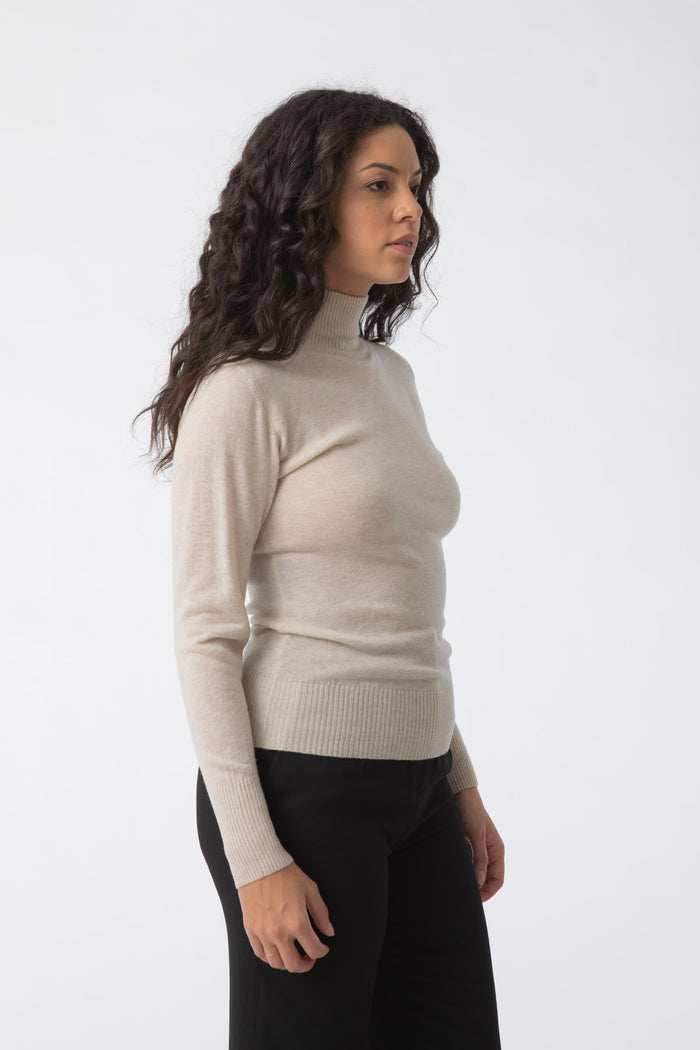 Merino Turtleneck Sweater, Almond White