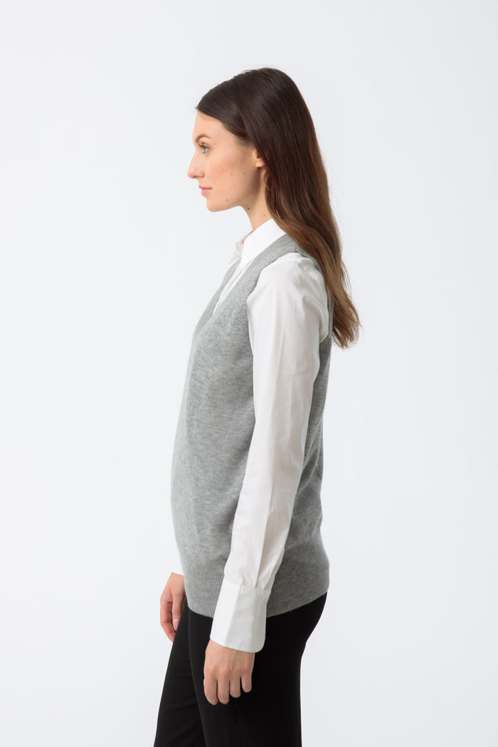 Merino V-Neck Vest, Flint Grey