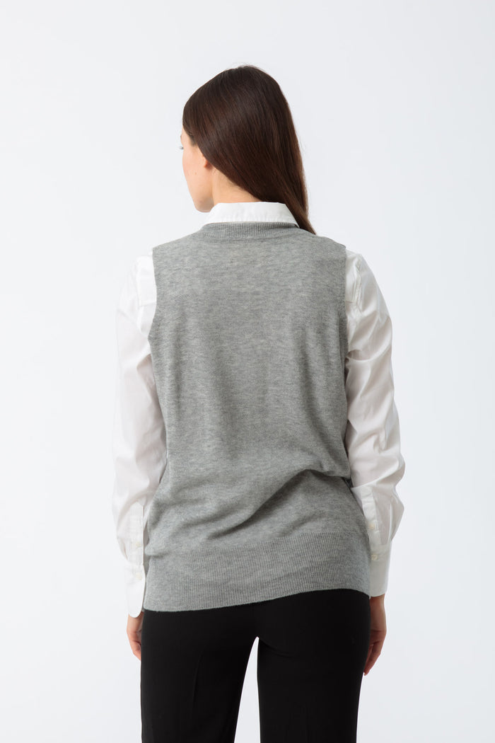Merino V-Neck Vest, Flint Grey