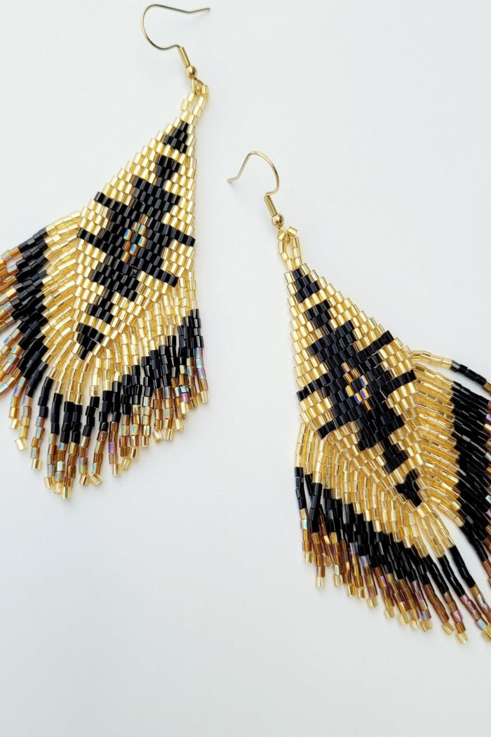 Miyuki Beaded Fringe Earrings - Night