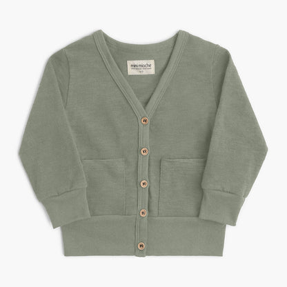 100% Organic Cotton Kids Cardigan - Mod Cardi - Thyme - Babies Toddlers and Kids - mini mioche