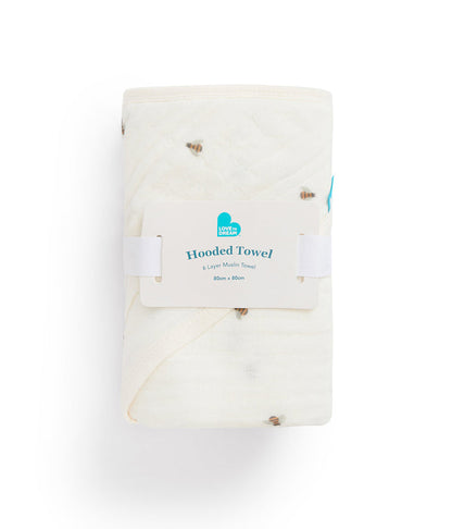 Hooded Towel Muslin Cream Bees