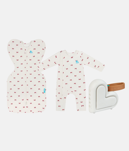 Newborn Starter Gift Bundle | Swaddle | Romper | Sleep Machine | 1.0 TOG | Cream Bows