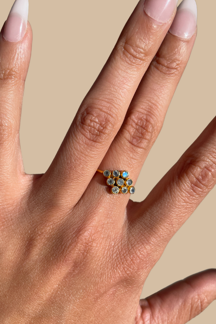 Nine Faceted Stone Ring in Moonstone