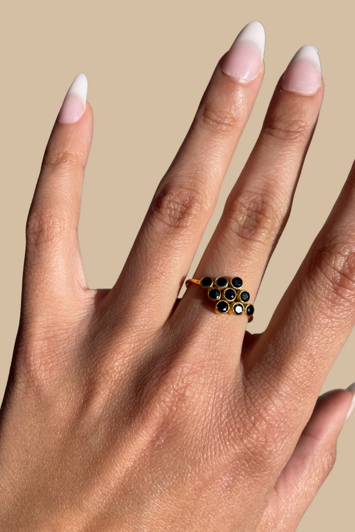 Nine Faceted Stone Ring in Onyx