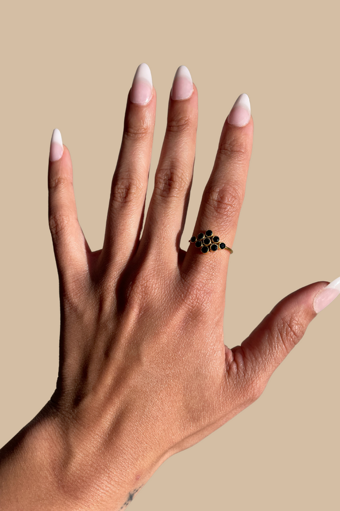 Nine Faceted Stone Ring in Onyx