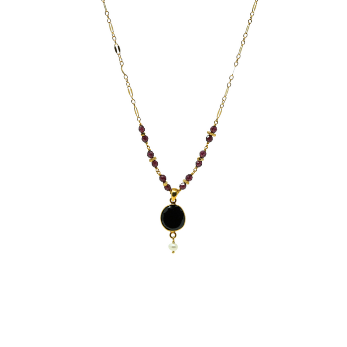 Onyx and Mixed Garnet Pendant Necklace