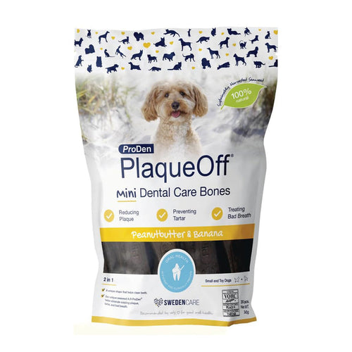 PlaqueOff Peanut Butter Banana Flavor Mini Dental Care Bones 20ct