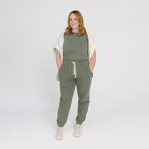 Plush Joggers - 100% GOTS Certified Organic Cotton Adult Sweatpants - Thyme - Teens and Adults - Made in Canada - mini mioche